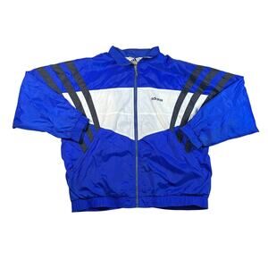 Vintage Adidas Windbreaker Jacket XL Blue white Full Zip Light Y2K